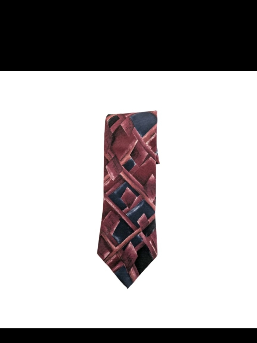 VTG ZYLOS by George Machado Necktie 100% Italian Silk Geometric Burgundy Blue